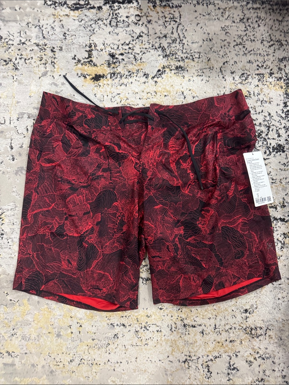 Lululemon Men’s Drawstring Athletic Board Shorts 9” in Red and Black